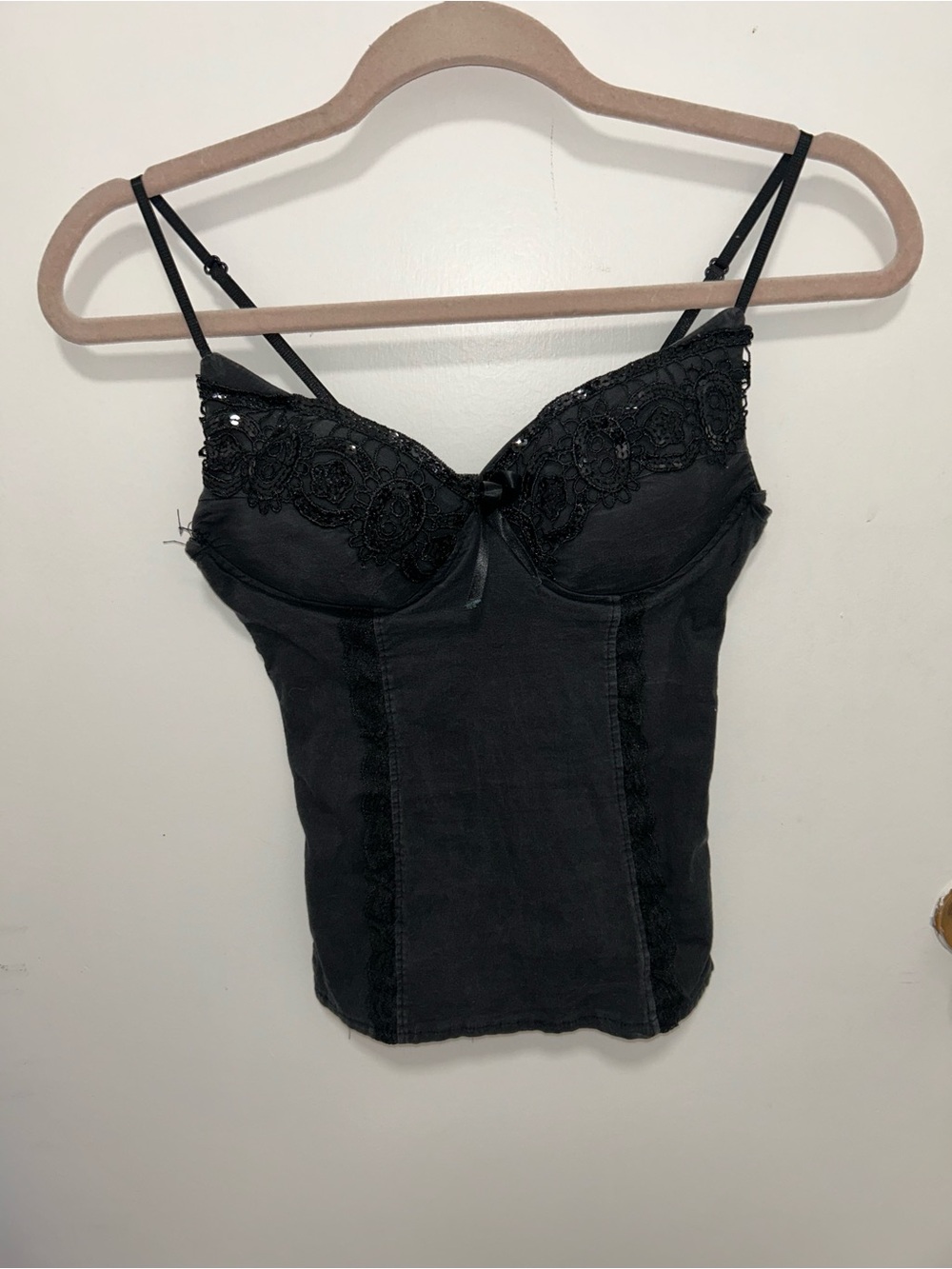 Black Lace-Trim Camisole with Adjustable Spaghetti Straps